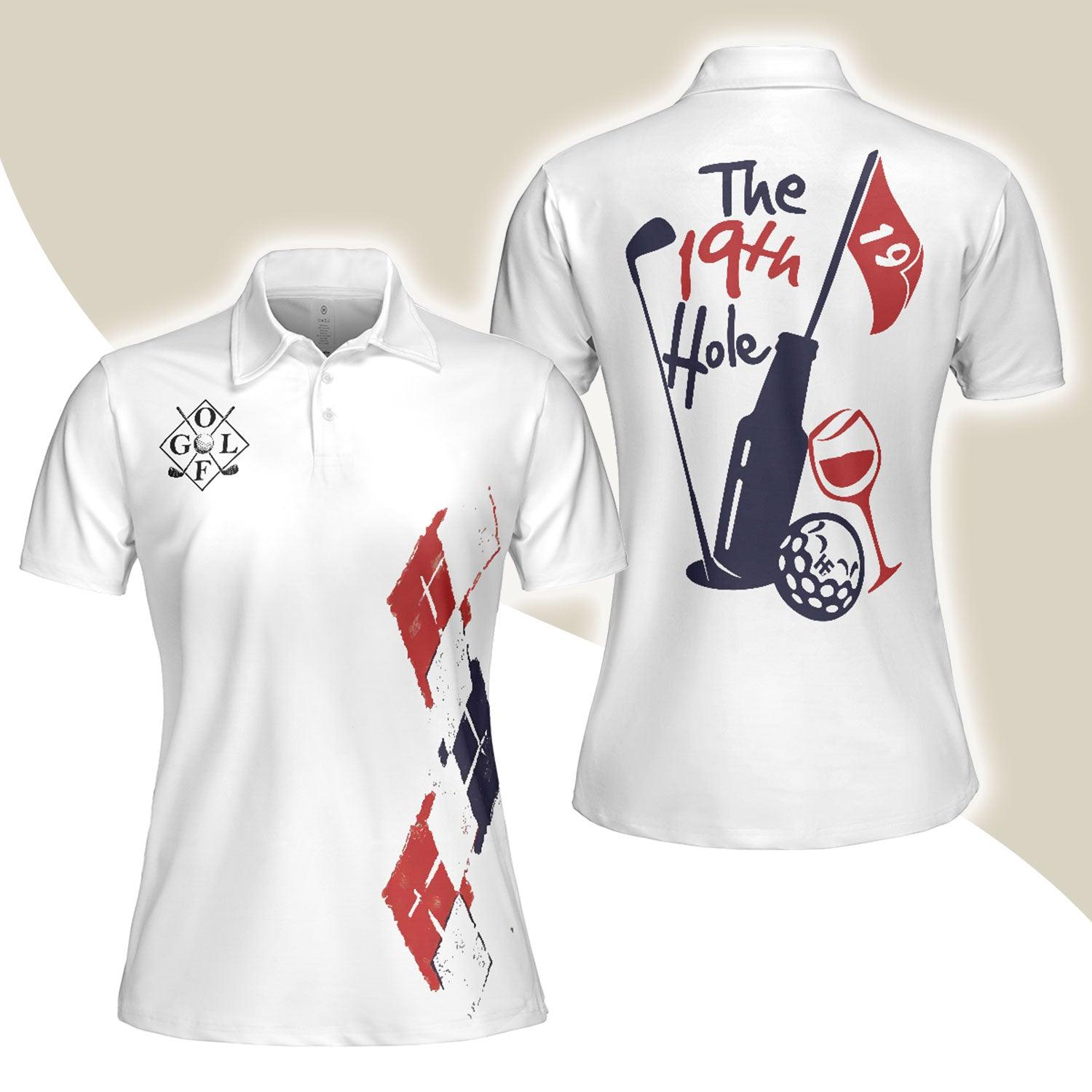 Golf Women Polo Shirts - Red White Blue Argyle Pattern The 19th Hole Golf Women Polo Shirt - Perfect Gift For Women, Golfers, Golf Lover - Amzanimalsgift