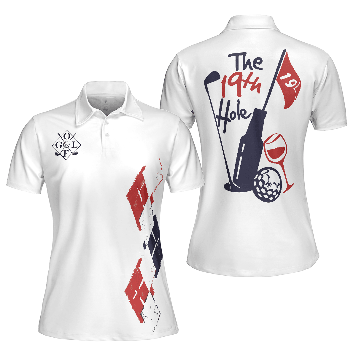 Golf Women Polo Shirts - Red White Blue Argyle Pattern The 19th Hole Golf Women Polo Shirt - Perfect Gift For Women, Golfers, Golf Lover - Amzanimalsgift