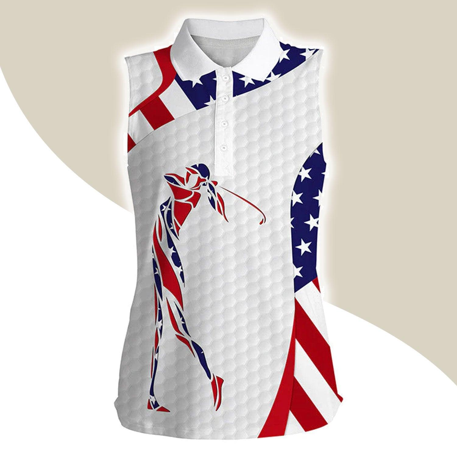 Golf Women Sleeveless Polo Shirts, American Flag Patriot Independence Day Womens Polo Shirts - 4th of July Gift For Ladies, Golf Lovers, Golfers - Amzanimalsgift