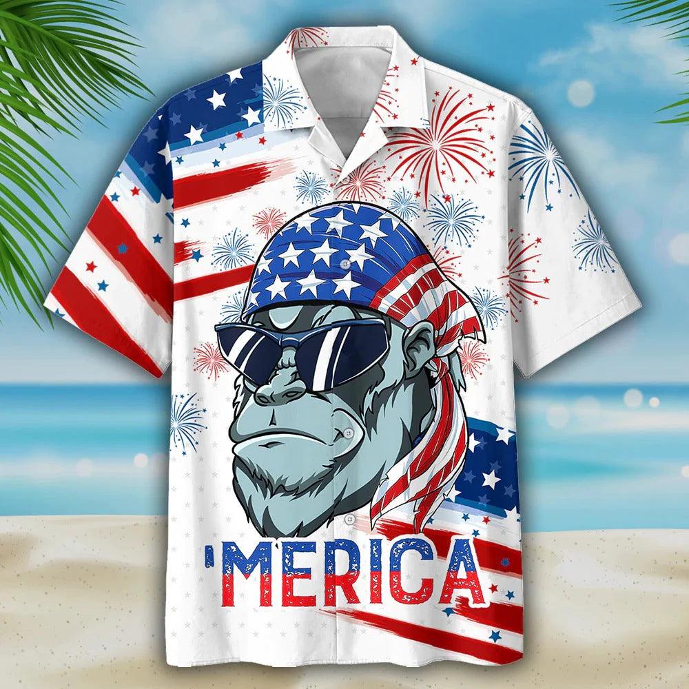 Gorilla Aloha Hawaiian Shirts For Summer, Independence Day USA Flag Pattern Merica Patriotic Hawaiian Shirt For Men Women, 4th July Gift For Friend - Amzanimalsgift