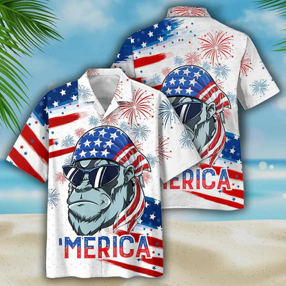 Gorilla Aloha Hawaiian Shirts For Summer, Independence Day USA Flag Pattern Merica Patriotic Hawaiian Shirt For Men Women, 4th July Gift For Friend - Amzanimalsgift