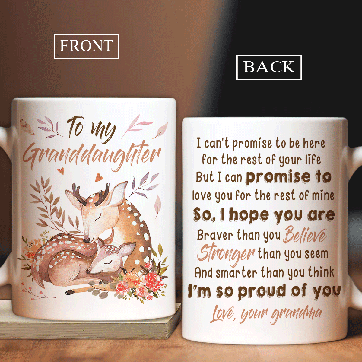 Granddaughter Coffee Mug, Family White Mug, Perfect Gift For Granddaughter From Grandma, Grandpa - Deer Drawing Mug, I'm So Proud Of You Coffee Mug - Amzanimalsgift