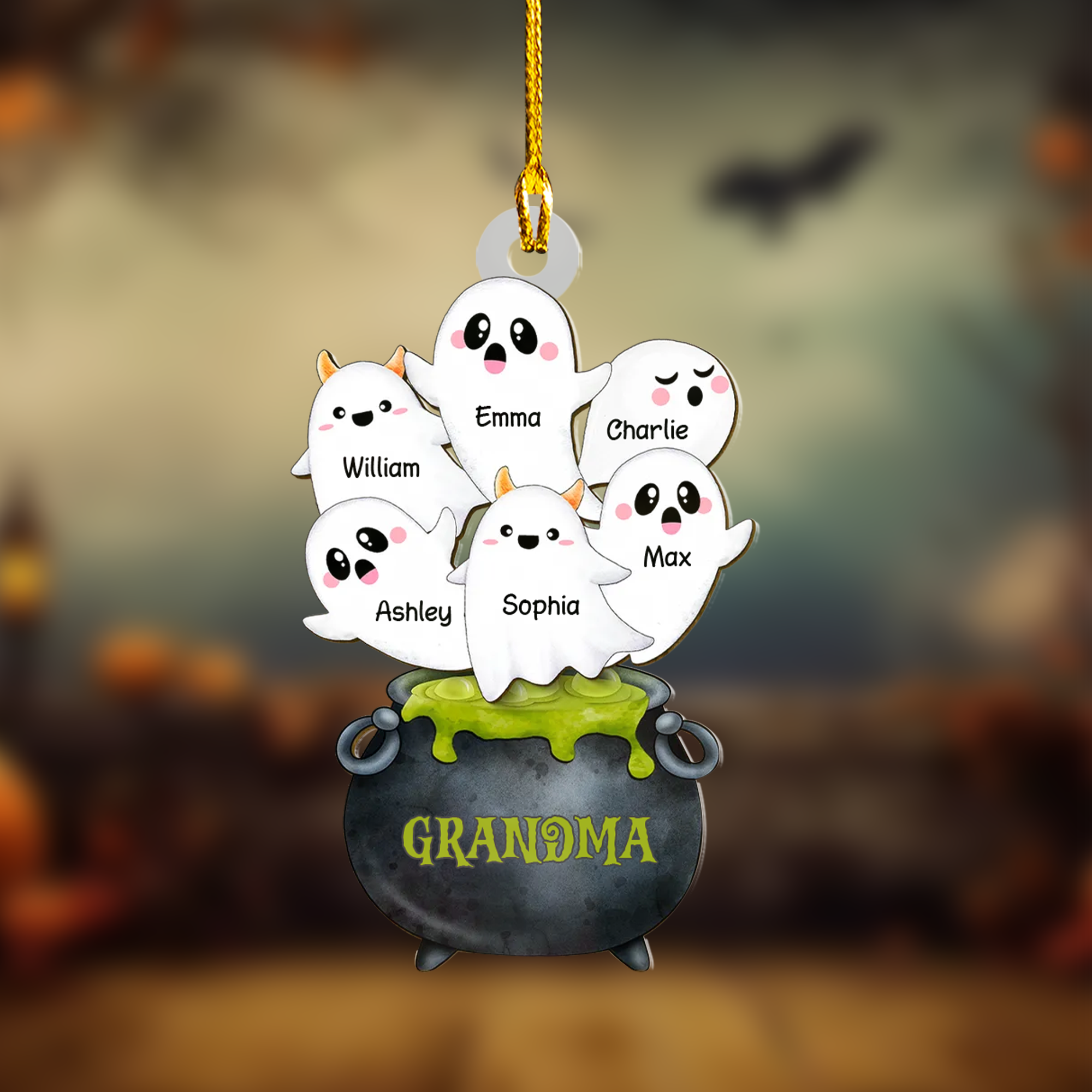 Grandma Potion Pot Boo Grandkids Personalized Acrylic Ornament, Best Halloween Decor Gift For Grandma, Nana, Mom