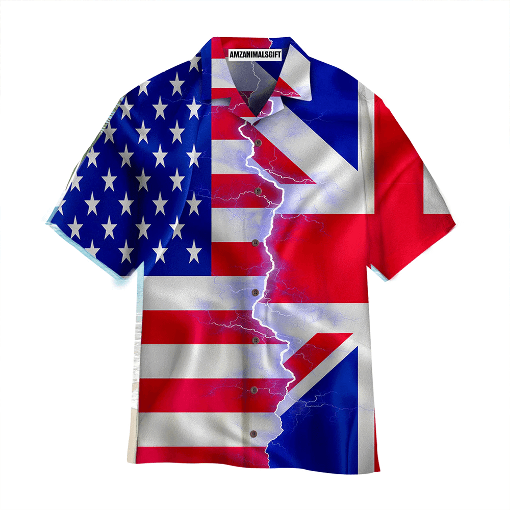 Great Britain Flag American Flag On Thunder Zipper Aloha Hawaiian Shirts For Men Women, 4th Of July Gift For Summer, Friend, Family, Independence Day - Amzanimalsgift