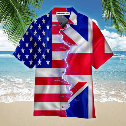 Great Britain Flag American Flag On Thunder Zipper Aloha Hawaiian Shirts For Men Women, 4th Of July Gift For Summer, Friend, Family, Independence Day - Amzanimalsgift