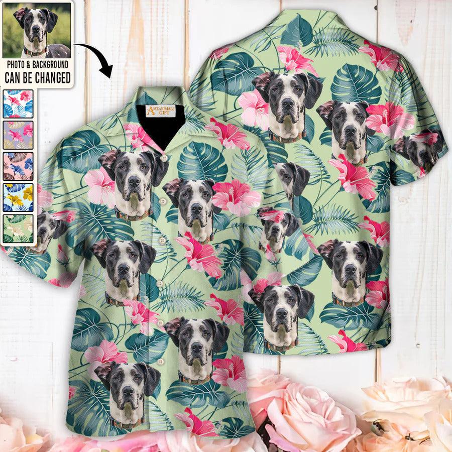 Great Dane Face Custom Aloha Hawaii Shirt - Dog Custom Photo With Tropical Pattern Personalized Hawaiian Shirt - Perfect Gift For Dog Lovers, Friend, Family - Amzanimalsgift