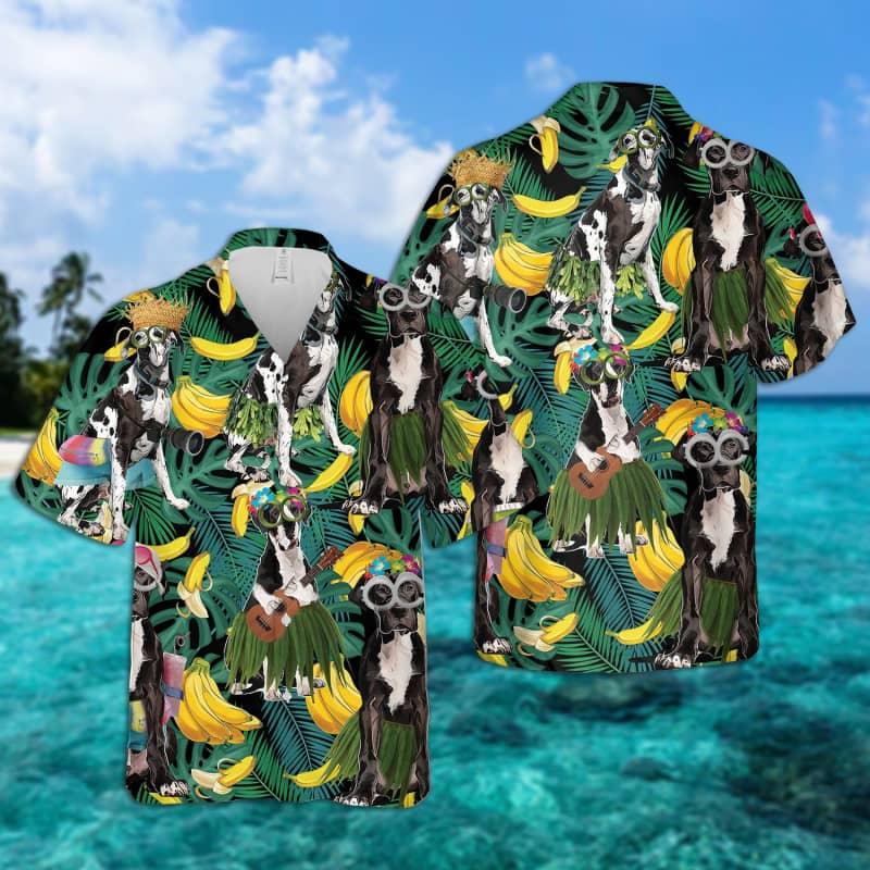 Great Dane Hawaiian Shirt, Tropical Summer Leaves Hawaiian Shirt For Men - Perfect Gift For Great Dane Lovers, Husband, Boyfriend, Friend, Family - Amzanimalsgift
