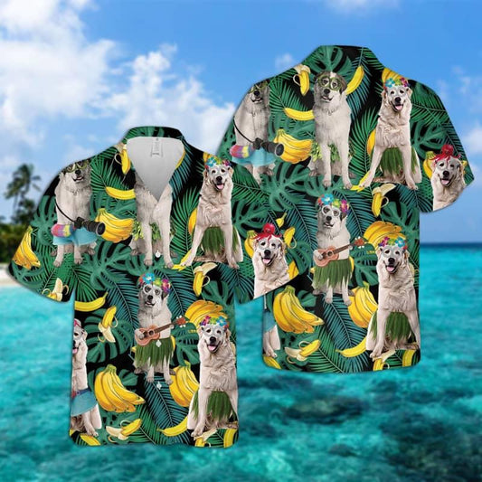 Great Pyrenees Hawaiian Shirt, Tropical Leaves Hawaiian Shirt For Men - Perfect Gift For Great Pyrenees Lovers, Husband, Boyfriend, Friend, Family - Amzanimalsgift