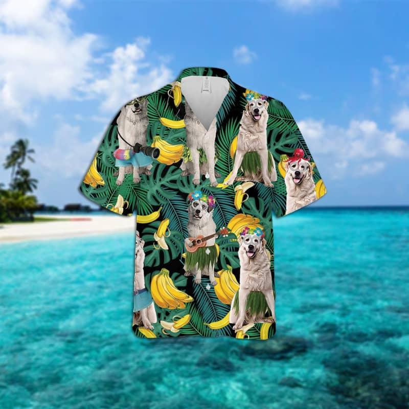 Great Pyrenees Hawaiian Shirt, Tropical Leaves Hawaiian Shirt For Men - Perfect Gift For Great Pyrenees Lovers, Husband, Boyfriend, Friend, Family - Amzanimalsgift