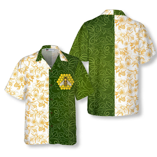 Green Leaves Honey Bee Hawaiian Shirt, Summer Animals Aloha Shirts For Men Women, Perfect Gift For Husband, Wife, Boyfriend, Friend - Amzanimalsgift