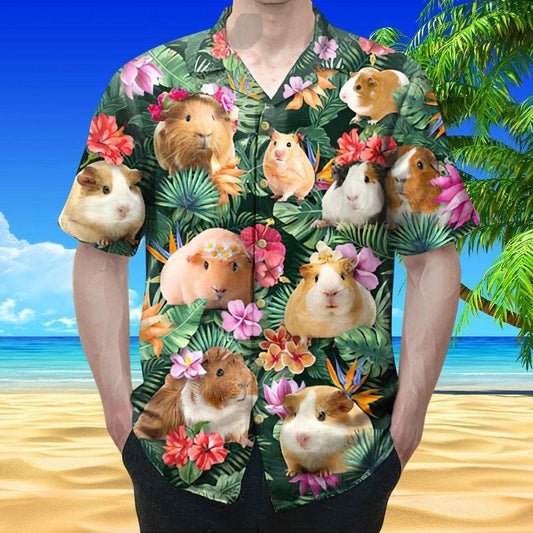 Guinea Pig Aloha Hawaiian Shirt - Guinea Pig Floral Pattern Hawaiian Shirt, Tropical Flowers Hawaiian Shirt For Men & Women, Guinea Pig Lover - Amzanimalsgift