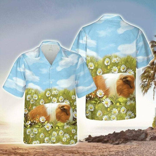 Guinea Pig Aloha Hawaiian Shirt - Guinea Pig Sleeping Hawaiian Shirt, Daisy Garden Hawaiian Shirt For Men & Women, Guinea Pig Lover - Amzanimalsgift