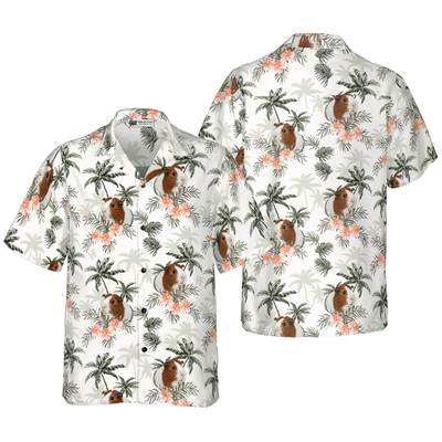 Guinea Pig Hawaiian Shirt, Tropical Summer, Palm Tree Aloha Shirt For Men - Perfect Gift For Husband, Boyfriend, Friend, Family - Amzanimalsgift