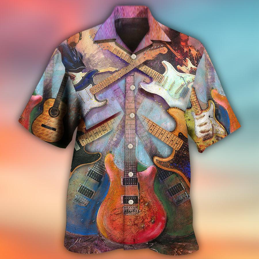 Guitar Abstract Colorful Art Style Aloha Hawaiian Shirt For Summer, Guitar Hawaiian Shirts Matching Outfit For Men Women, Music Guitar Lovers - Amzanimalsgift