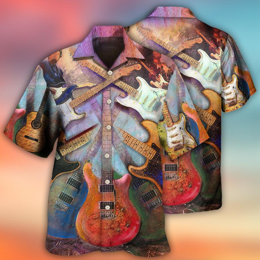 Guitar Abstract Colorful Art Style Aloha Hawaiian Shirt For Summer, Guitar Hawaiian Shirts Matching Outfit For Men Women, Music Guitar Lovers - Amzanimalsgift