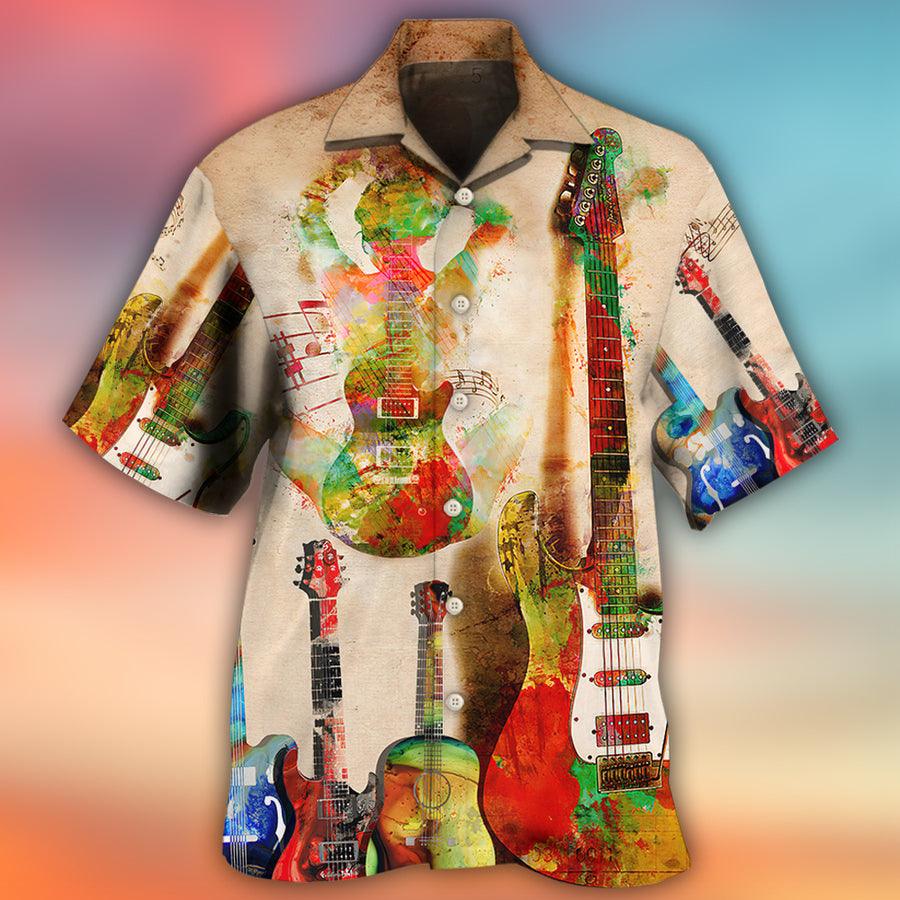Guitar Abstract Colorful Art Style Aloha Hawaiian Shirt For Summer, Guitar Hawaiian Shirts Outfit For Men Women, Music Guitar Lovers - Amzanimalsgift