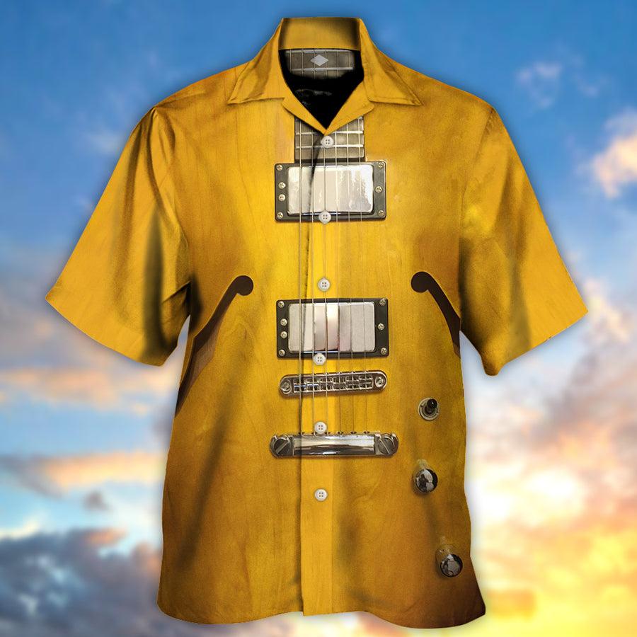 Guitar Acoustic Aloha Hawaiian Shirt For Summer, Semi Hollow Body Guitar Hawaiian Shirts Outfit For Men Women, Music Guitar Lovers - Amzanimalsgift
