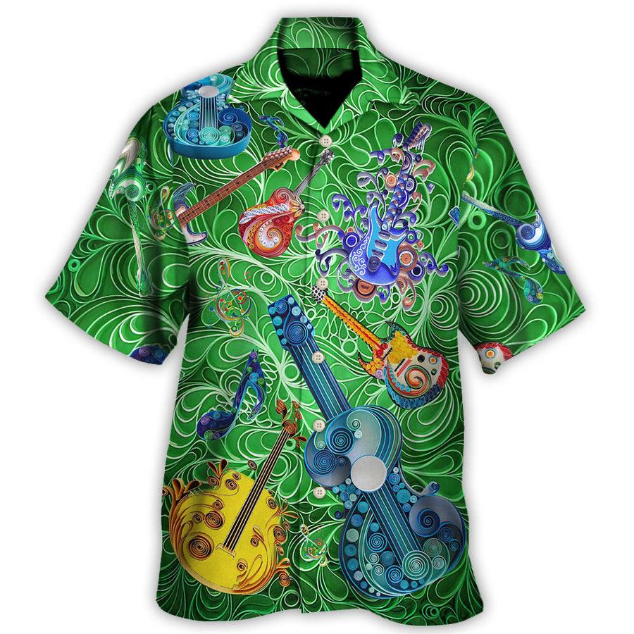 Guitar Aloha Hawaiian Shirt For Summer, Guitar Love Green Hawaiian Shirts Outfit For Men Women, Music Guitar Lovers - Amzanimalsgift