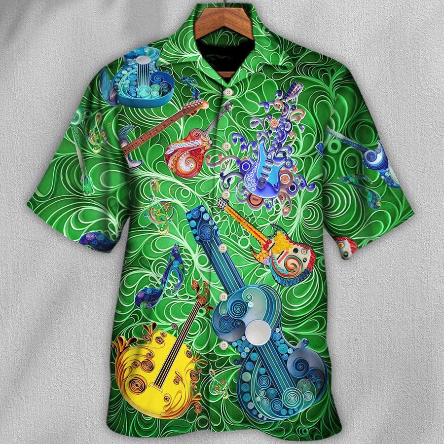 Guitar Aloha Hawaiian Shirt For Summer, Guitar Love Green Hawaiian Shirts Outfit For Men Women, Music Guitar Lovers - Amzanimalsgift