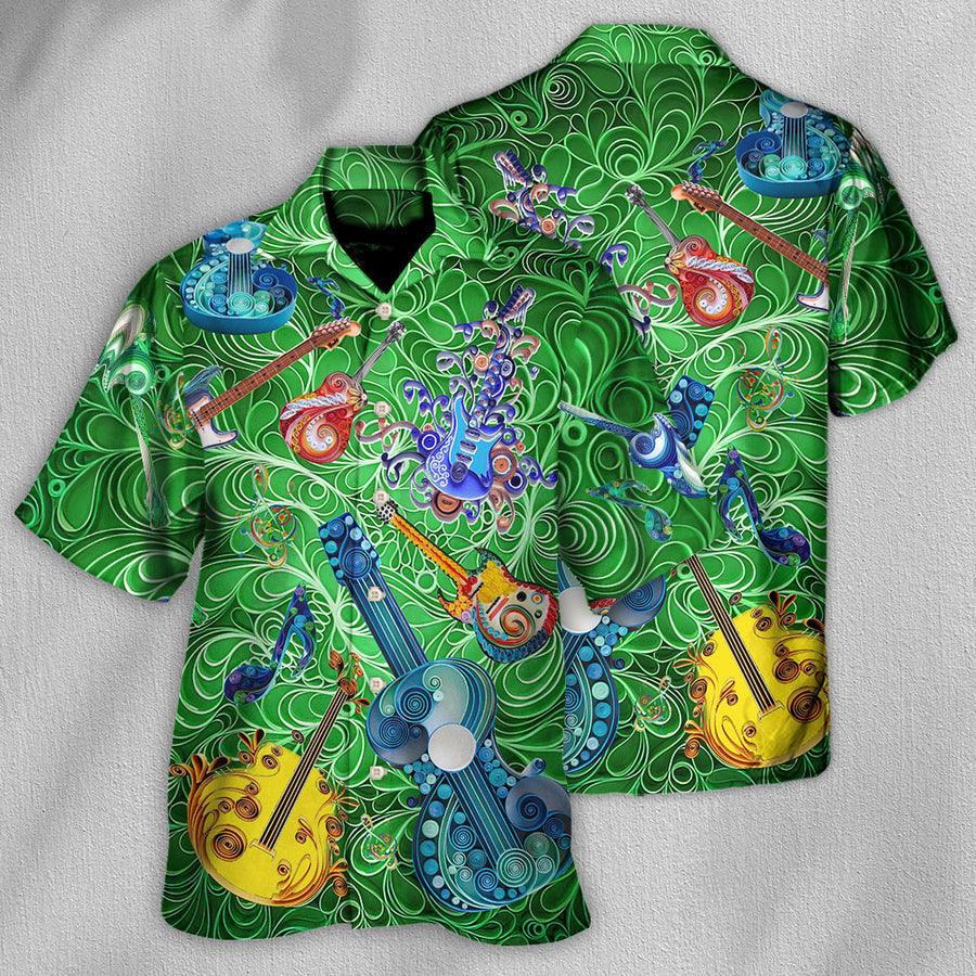 Guitar Aloha Hawaiian Shirt For Summer, Guitar Love Green Hawaiian Shirts Outfit For Men Women, Music Guitar Lovers - Amzanimalsgift