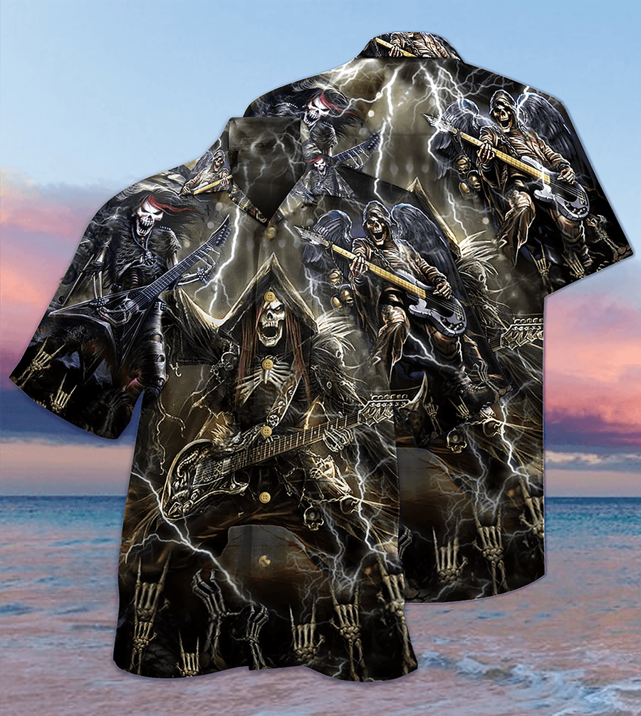 Guitar Aloha Hawaiian Shirt For Summer, Guitar Music Get High With Music Dark Style Hawaiian Shirts Matching Outfit For Men Women, Music Guitar Lovers - Amzanimalsgift