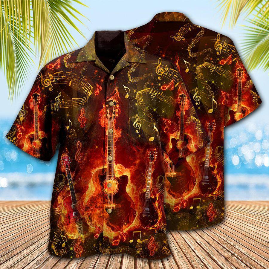 Guitar Aloha Hawaiian Shirt For Summer, Music Guitar Where Words Fail Music Speak Flaming Hawaiian Shirts Outfit For Men Women, Music Guitar Lover - Amzanimalsgift