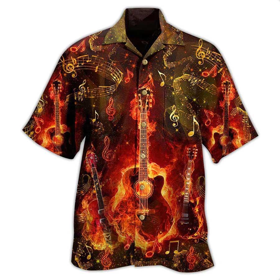 Guitar Aloha Hawaiian Shirt For Summer, Music Guitar Where Words Fail Music Speak Flaming Hawaiian Shirts Outfit For Men Women, Music Guitar Lover - Amzanimalsgift
