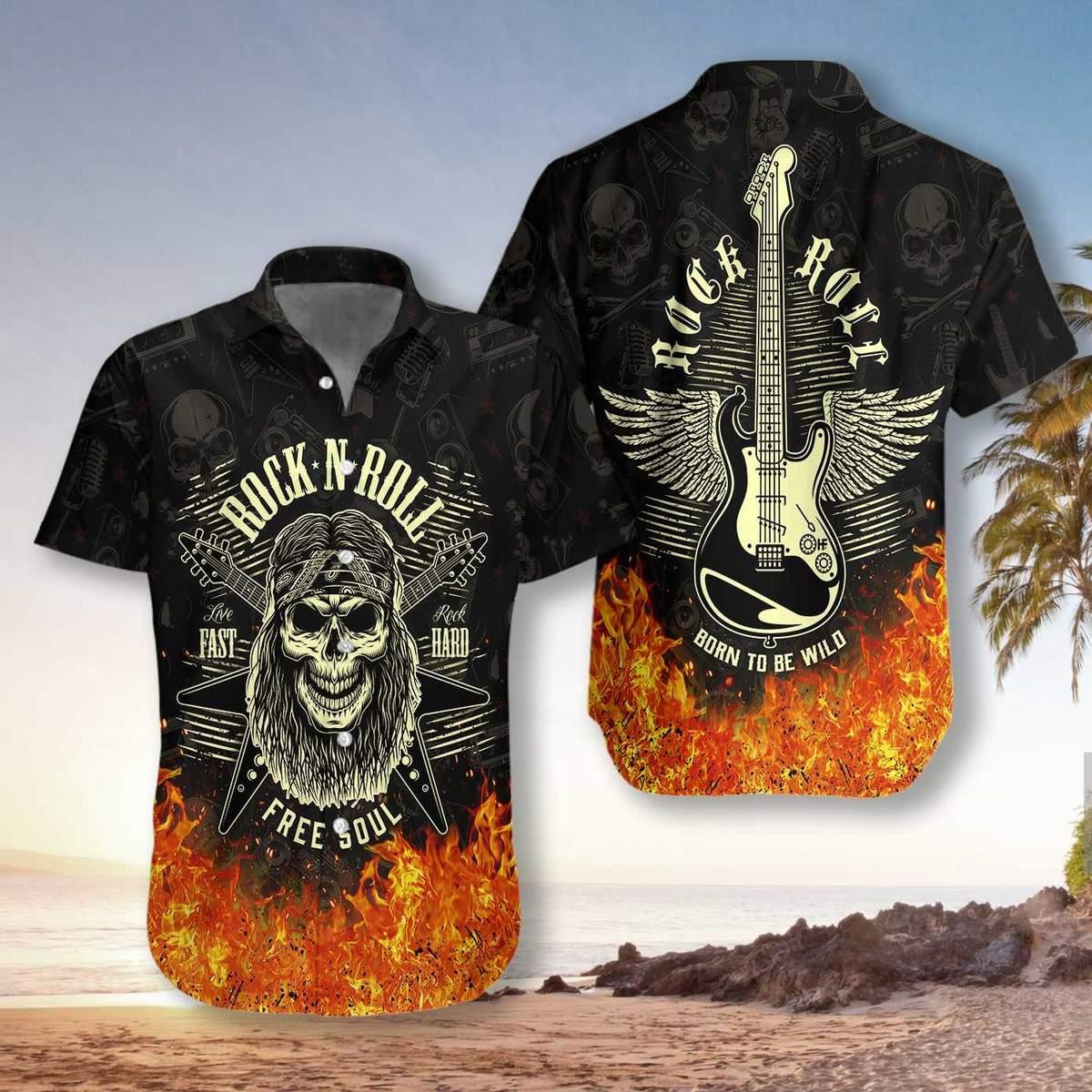 Guitar Aloha Hawaiian Shirt, Free Soul Skull Hawaiian Shirt , Colorful Summer Aloha Shirt For Men Women, Perfect Gift For Husband, Wife, Friend, Family - Amzanimalsgift
