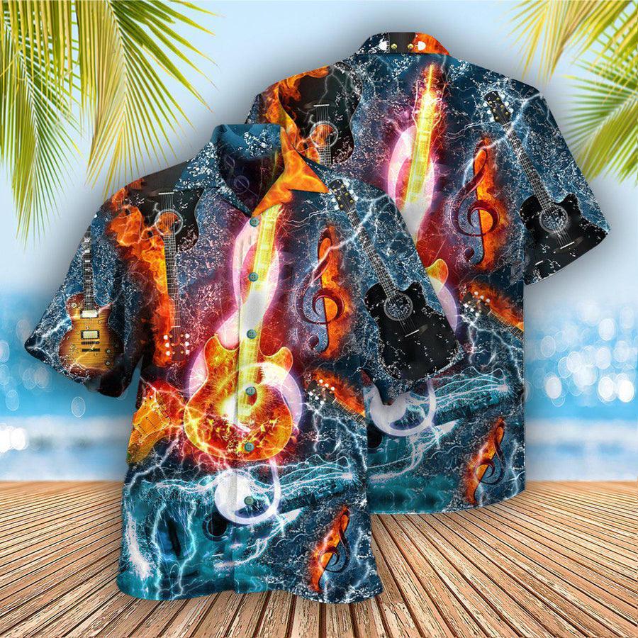 Guitar And Water Aloha Hawaiian Shirt For Summer, Guitar Hawaiian Shirts Matching Outfit For Men Women, Music Guitar Lovers - Amzanimalsgift