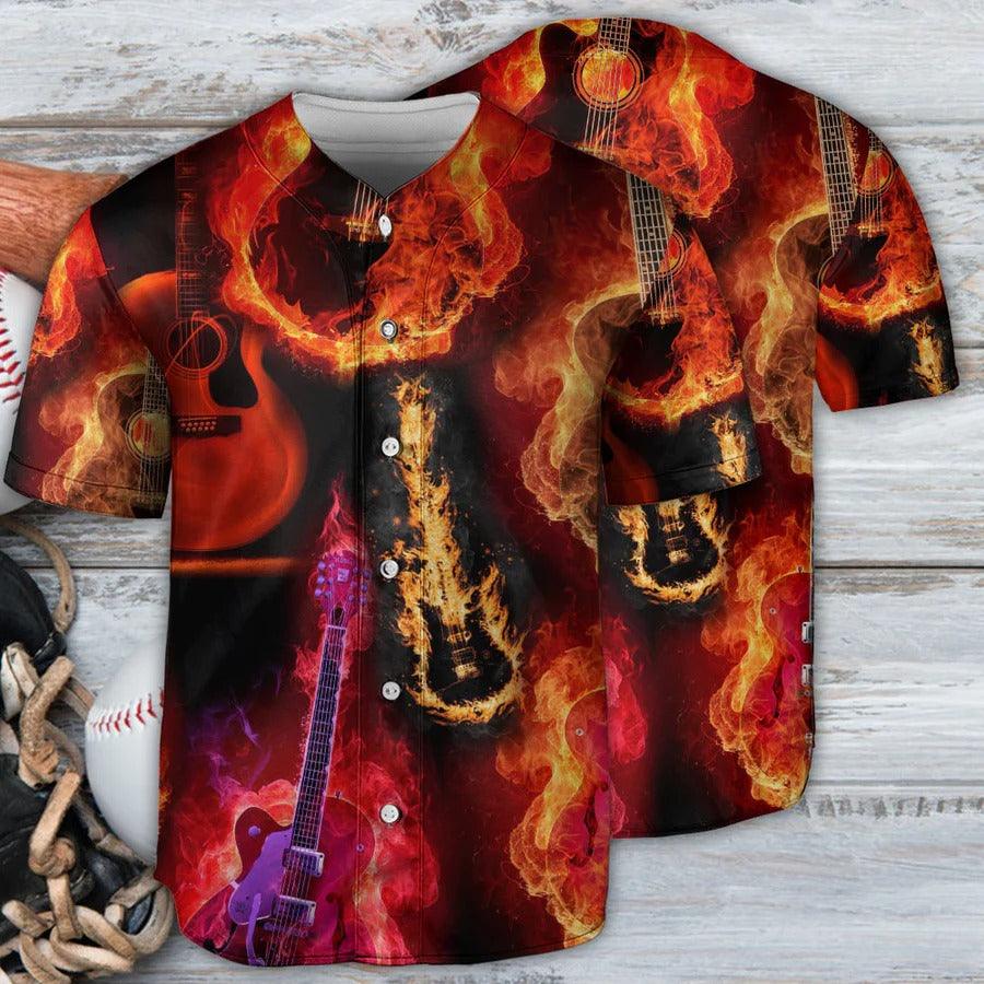 Guitar Baseball Jersey, Guitar Fire Red Flame Baseball Jersey For Men And Women - Perfect Gift For Guitar Lovers, Music Lovers - Amzanimalsgift