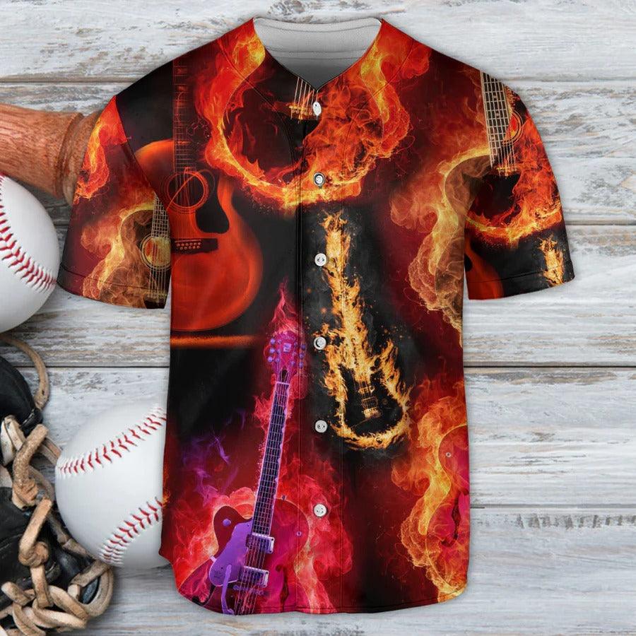 Guitar Baseball Jersey, Guitar Fire Red Flame Baseball Jersey For Men And Women - Perfect Gift For Guitar Lovers, Music Lovers - Amzanimalsgift