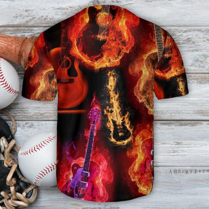 Guitar Baseball Jersey, Guitar Fire Red Flame Baseball Jersey For Men And Women - Perfect Gift For Guitar Lovers, Music Lovers - Amzanimalsgift