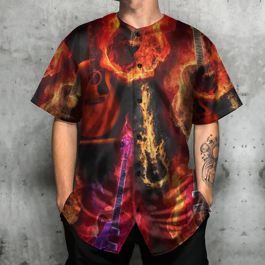 Guitar Baseball Jersey, Guitar Fire Red Flame Baseball Jersey For Men And Women - Perfect Gift For Guitar Lovers, Music Lovers - Amzanimalsgift