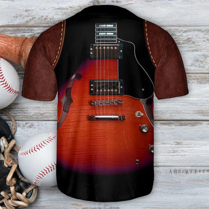 Guitar Baseball Jersey, Guitar Red Leather Style Vintage Vibe Baseball Jersey For Men And Women - Perfect Gift For Guitar Lovers, Music Lovers - Amzanimalsgift