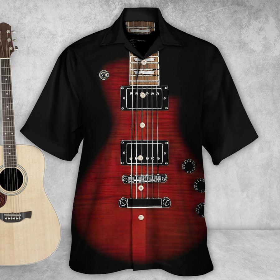Guitar Black Aloha Hawaiian Shirt For Summer, Electric Guitar Classic Rock Hawaiian Shirts Outfit For Men Women, Music Guitar Lovers - Amzanimalsgift
