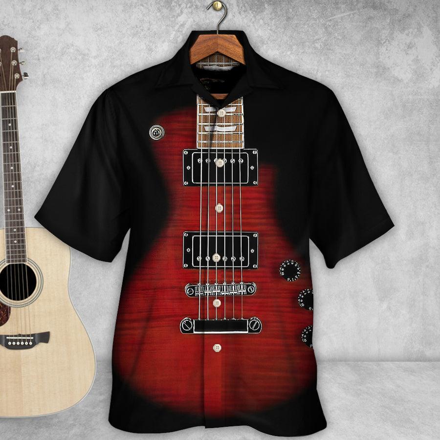 Guitar Black Aloha Hawaiian Shirt For Summer, Electric Guitar Classic Rock Hawaiian Shirts Outfit For Men Women, Music Guitar Lovers - Amzanimalsgift