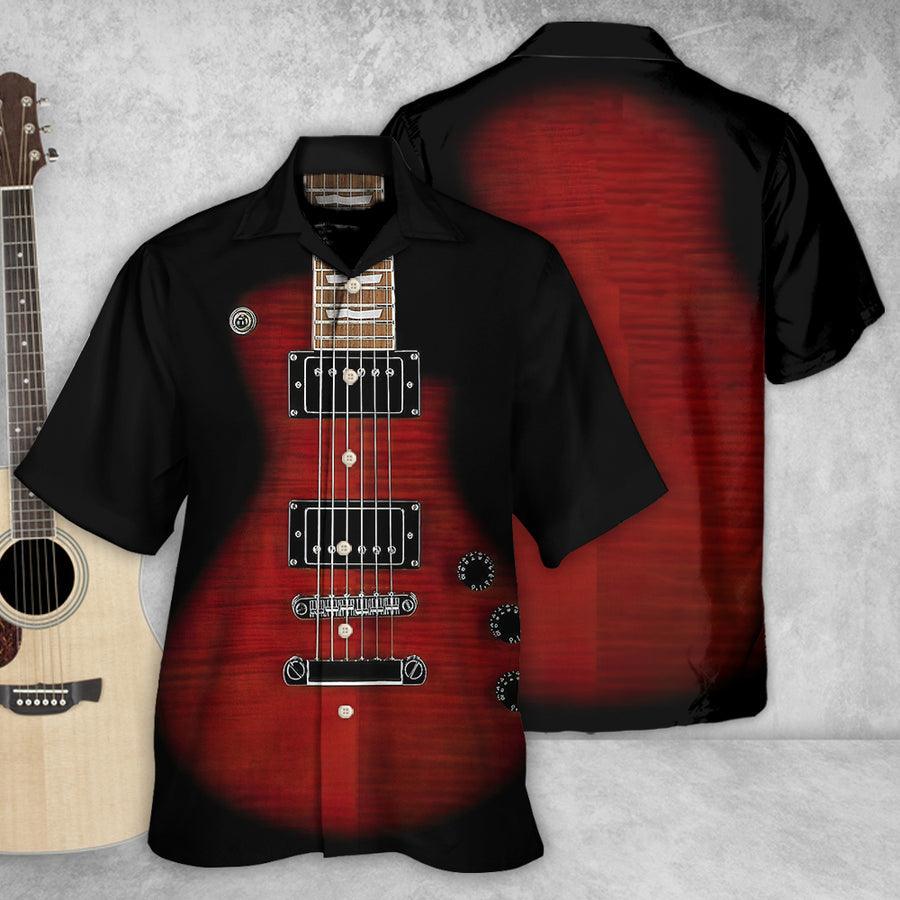 Guitar Black Aloha Hawaiian Shirt For Summer, Electric Guitar Classic Rock Hawaiian Shirts Outfit For Men Women, Music Guitar Lovers - Amzanimalsgift