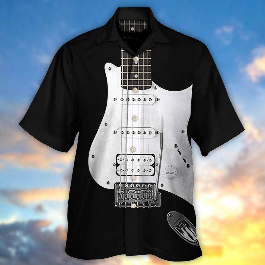 Guitar Black Aloha Hawaiian Shirt For Summer, Electric Guitar Hawaiian Shirts Outfit For Men Women, Music Guitar Lovers - Amzanimalsgift