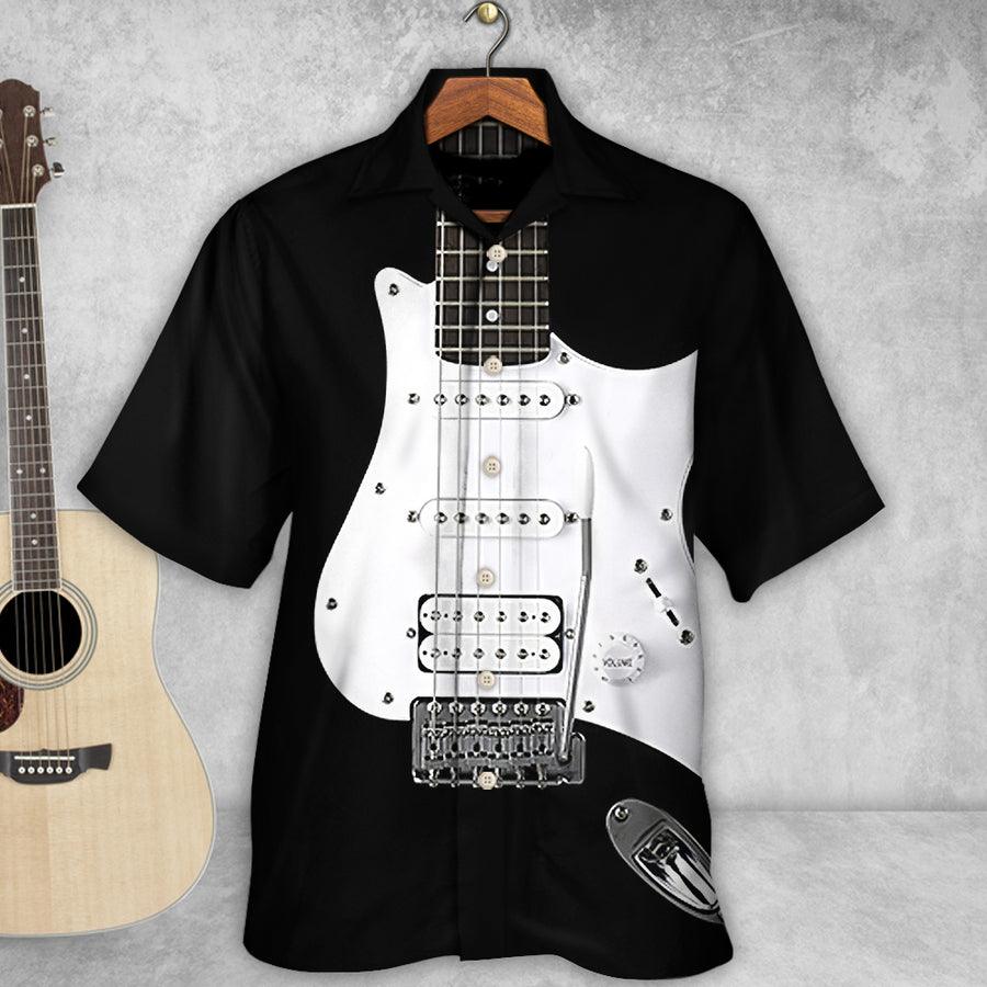 Guitar Black Aloha Hawaiian Shirt For Summer, Electric Guitar Hawaiian Shirts Outfit For Men Women, Music Guitar Lovers - Amzanimalsgift