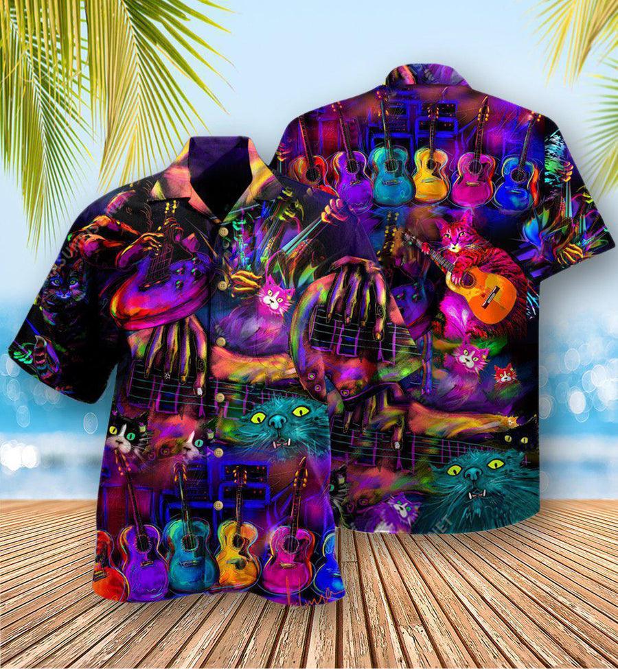 Guitar Cat Aloha Hawaiian Shirt For Summer, My Cats And I Play Guitars We Destroy Silent Hawaiian Shirts Outfit For Men Women, Music Guitar Lovers - Amzanimalsgift