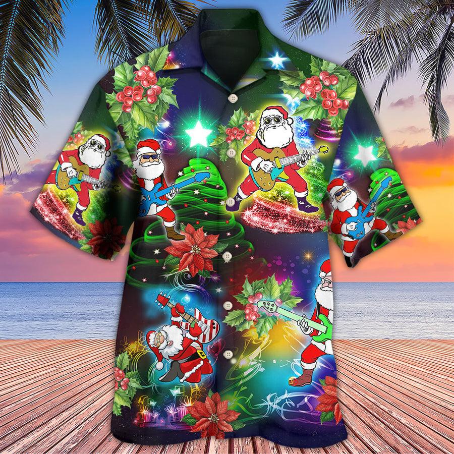 Guitar Christmas Aloha Hawaiian Shirt For Summer, Guitar Music Santa So High Hawaiian Shirts Matching Outfit For Men Women, Music Guitar Lovers - Amzanimalsgift