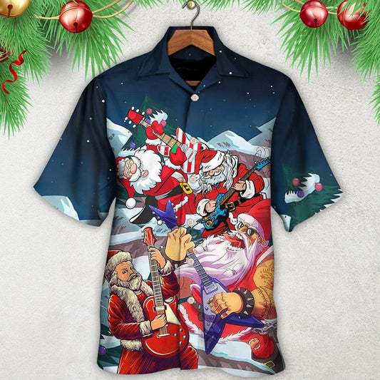 Guitar Christmas Aloha Hawaiian Shirt For Summer, Santa With Electric Guitar Hawaiian Shirts Outfit For Men Women, Music Guitar Lovers - Amzanimalsgift