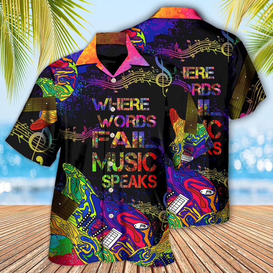 Guitar Colorful Aloha Hawaiian Shirt For Summer, Where Words Fail Music Speaks Hawaiian Shirts Matching Outfit For Men Women, Music Guitar Lovers - Amzanimalsgift