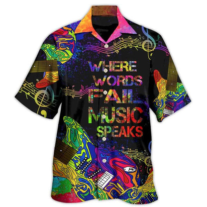 Guitar Colorful Aloha Hawaiian Shirt For Summer, Where Words Fail Music Speaks Hawaiian Shirts Matching Outfit For Men Women, Music Guitar Lovers - Amzanimalsgift