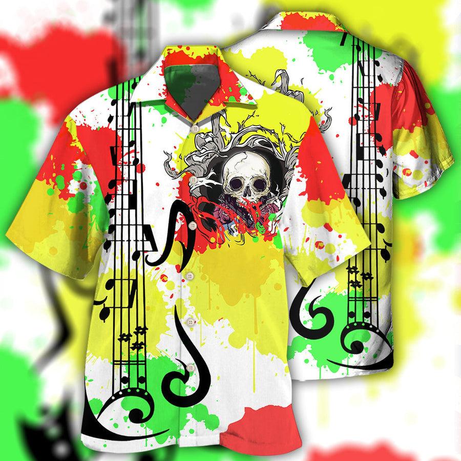 Guitar Colorful Style Aloha Hawaiian Shirt For Summer, Guitar Skull Hawaiian Shirts Outfit For Men Women, Music Guitar Lovers - Amzanimalsgift