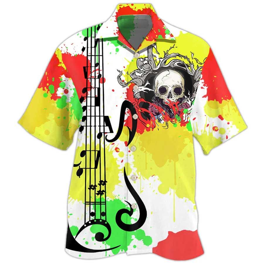 Guitar Colorful Style Aloha Hawaiian Shirt For Summer, Guitar Skull Hawaiian Shirts Outfit For Men Women, Music Guitar Lovers - Amzanimalsgift