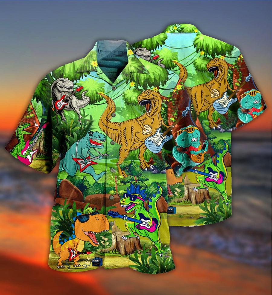 Guitar Dinosaur Aloha Hawaiian Shirt For Summer, Dinosaur Play Guitar Like A Star Hawaiian Shirts Matching Outfit For Men Women, Music Guitar Lover - Amzanimalsgift