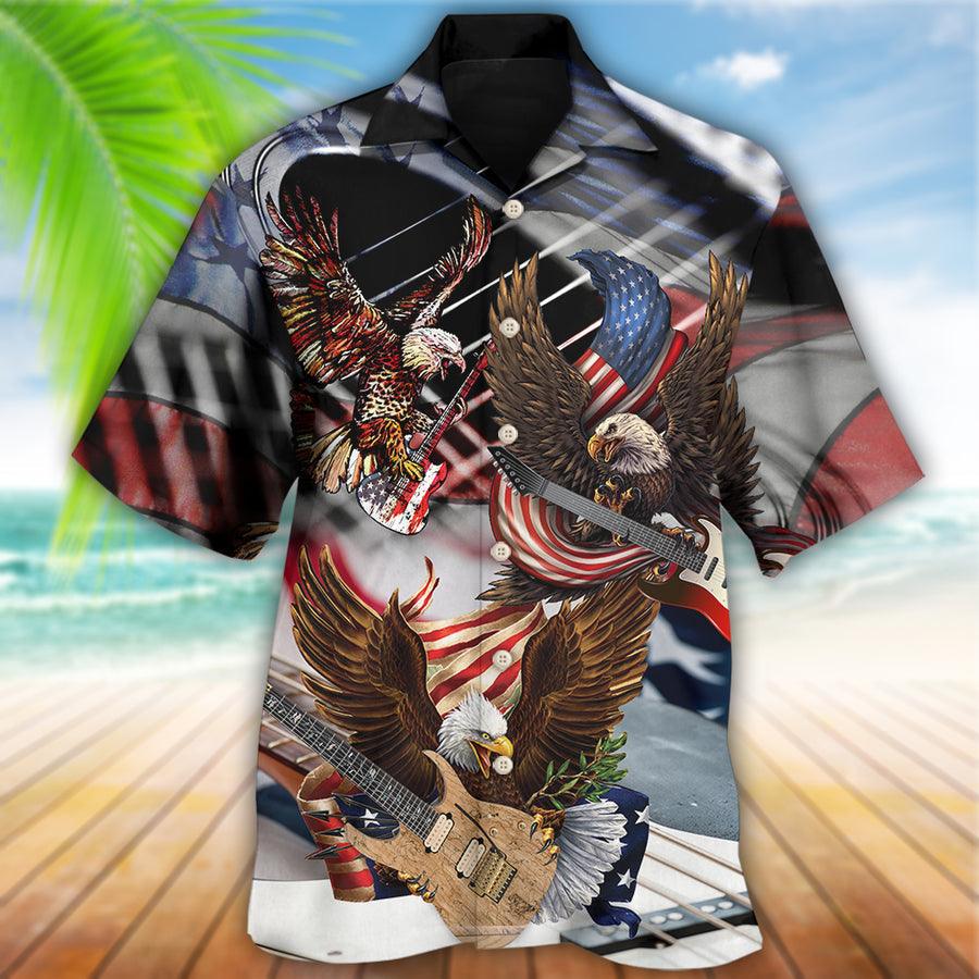 Guitar Eagle Independence Day American Flag Aloha Hawaiian Shirt For Summer, Guitar Hawaiian Shirts Matching Outfit For Men Women, Music Guitar Lover - Amzanimalsgift