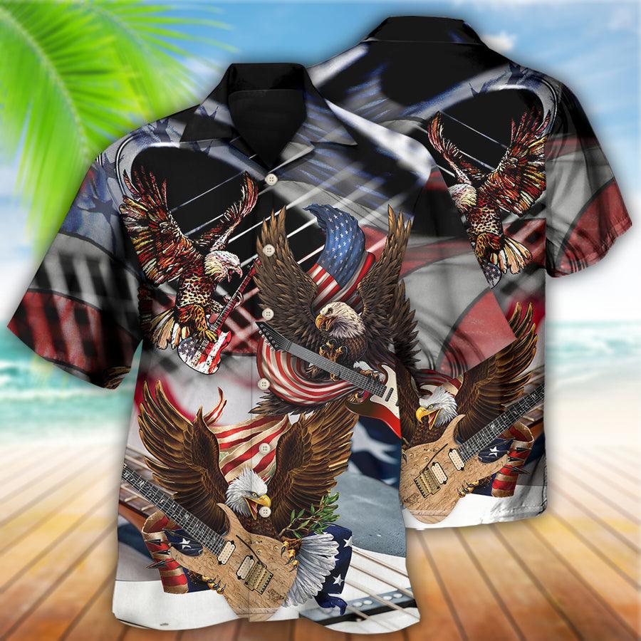 Guitar Eagle Independence Day American Flag Aloha Hawaiian Shirt For Summer, Guitar Hawaiian Shirts Matching Outfit For Men Women, Music Guitar Lover - Amzanimalsgift
