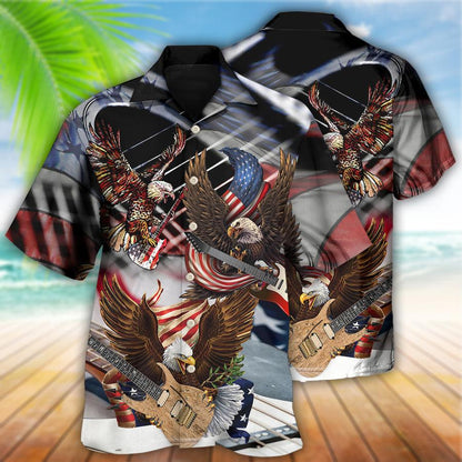 Guitar Eagle Independence Day American Flag Aloha Hawaiian Shirt For Summer, Guitar Hawaiian Shirts Matching Outfit For Men Women, Music Guitar Lover - Amzanimalsgift